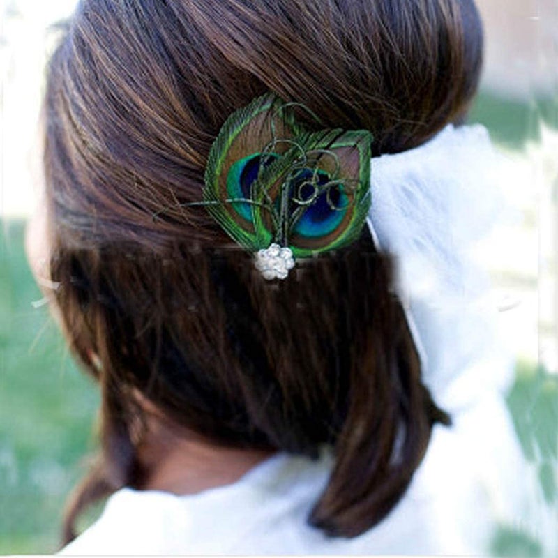 Dreamin Acenail Boho Peacock Crystal Hair Accessory - Feather Hair Clips and Barrettes for Women and Girls - Image 2